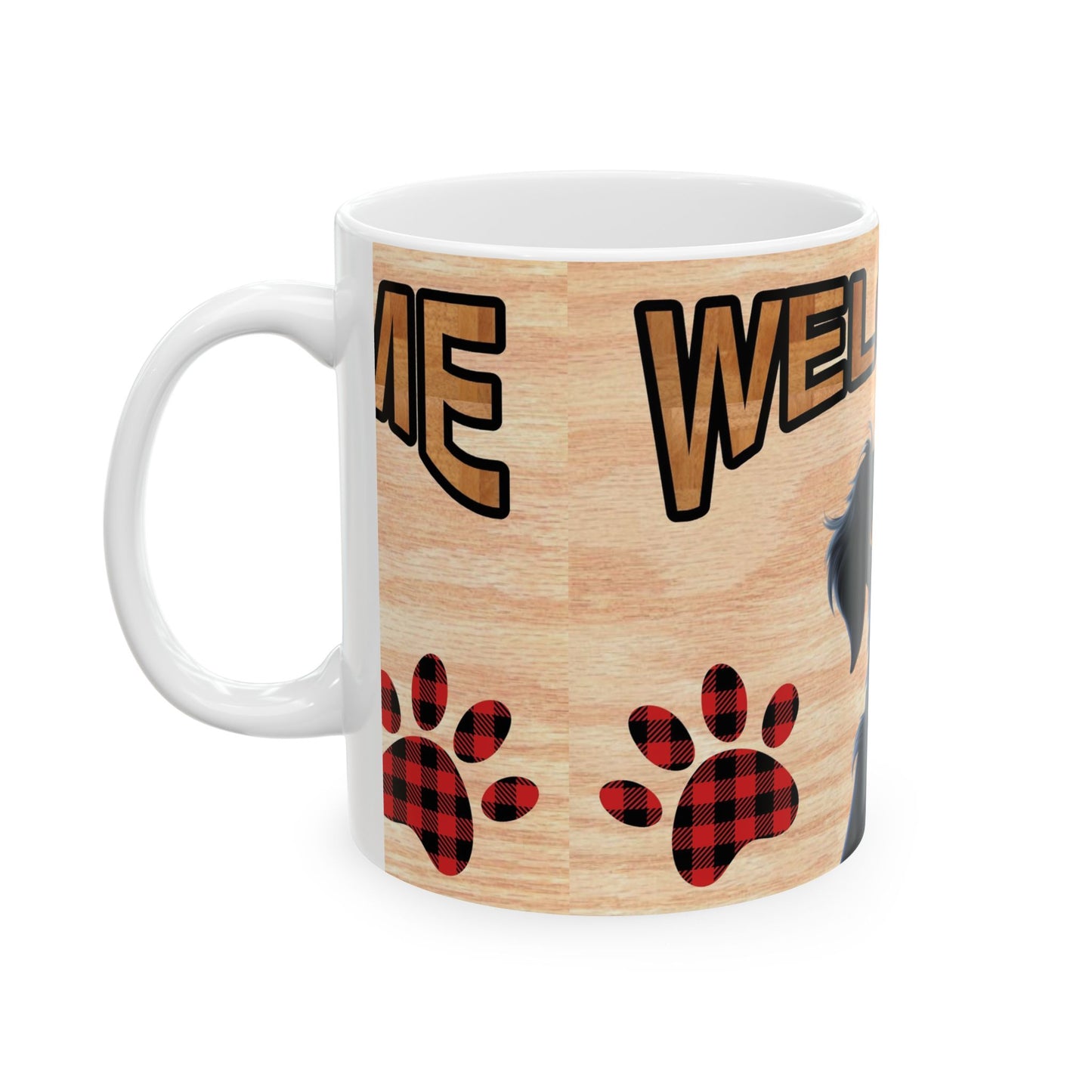 Welcome Dog Mug — Cute Border Collie Paw Print Ceramic Coffee Cup 11oz Item #323628