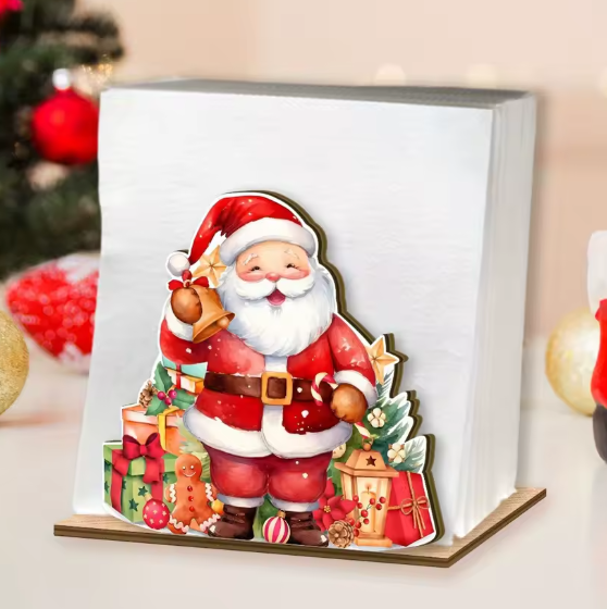 Santa With Presents Wooden Napkin Holder By Santa's Creations