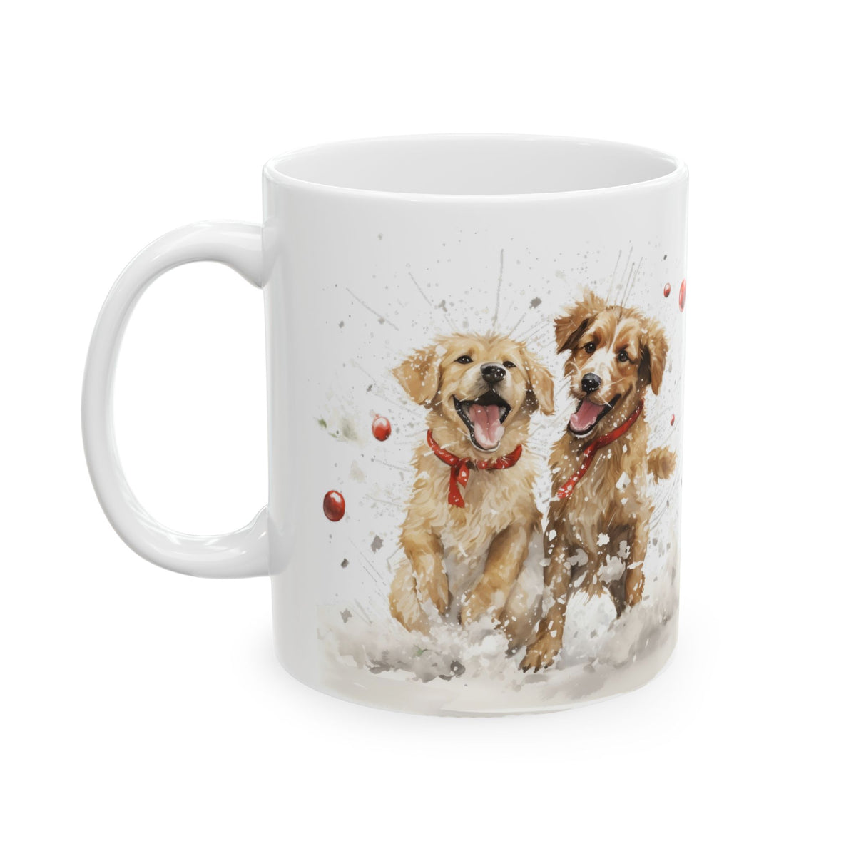 Playful Dogs Red Berry Christmas Ceramic Mug 11oz Item #439414