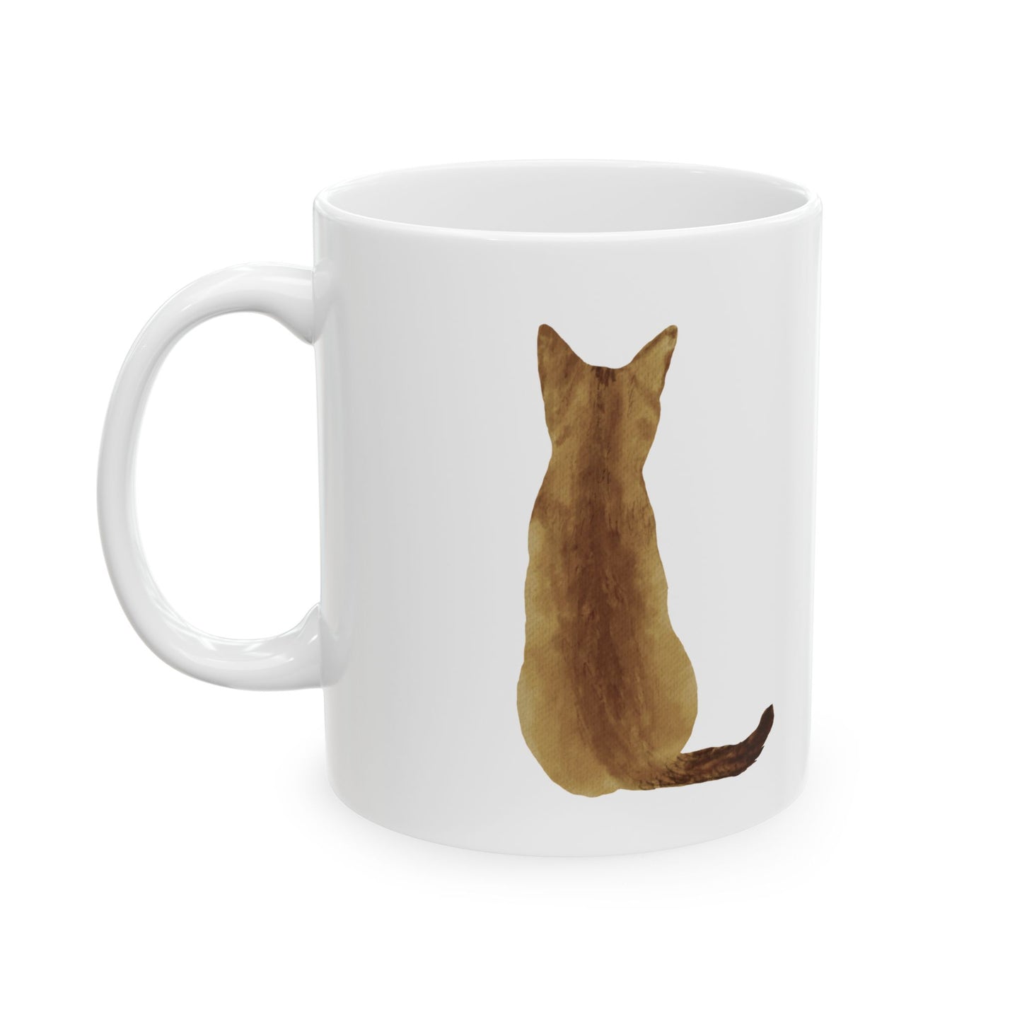 Cat Silhouette Ceramic Mug — Minimal Back-View Ginger Cat Coffee Cup 11oz Item #1010