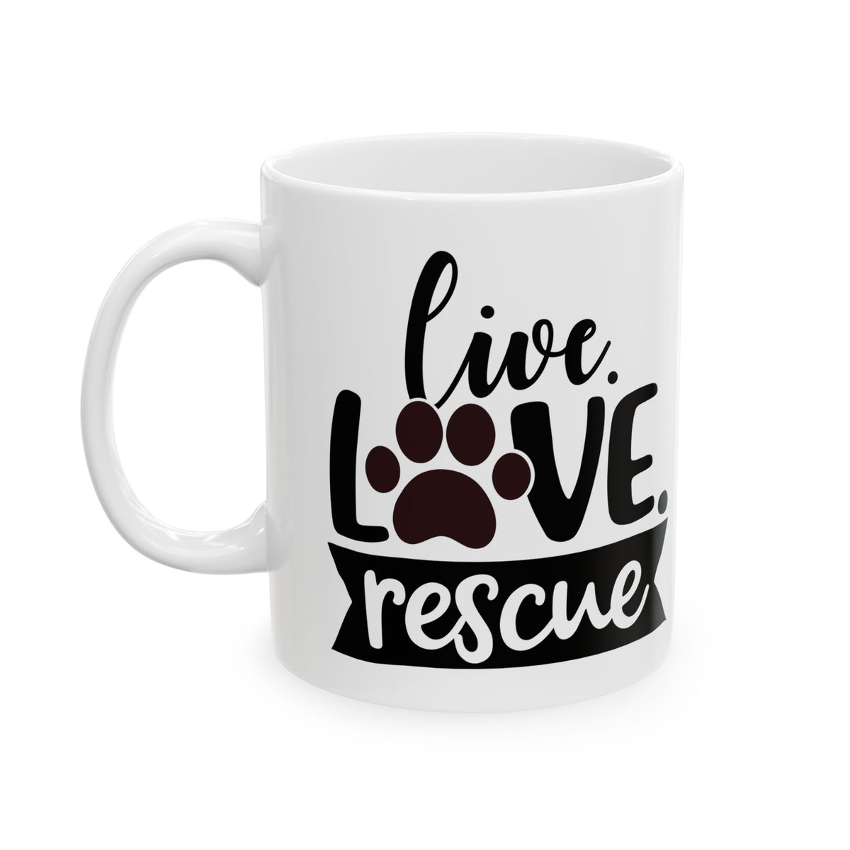 Rescue Paw Print Mug — Live Love Rescue Ceramic Coffee Cup 11oz Item #354084