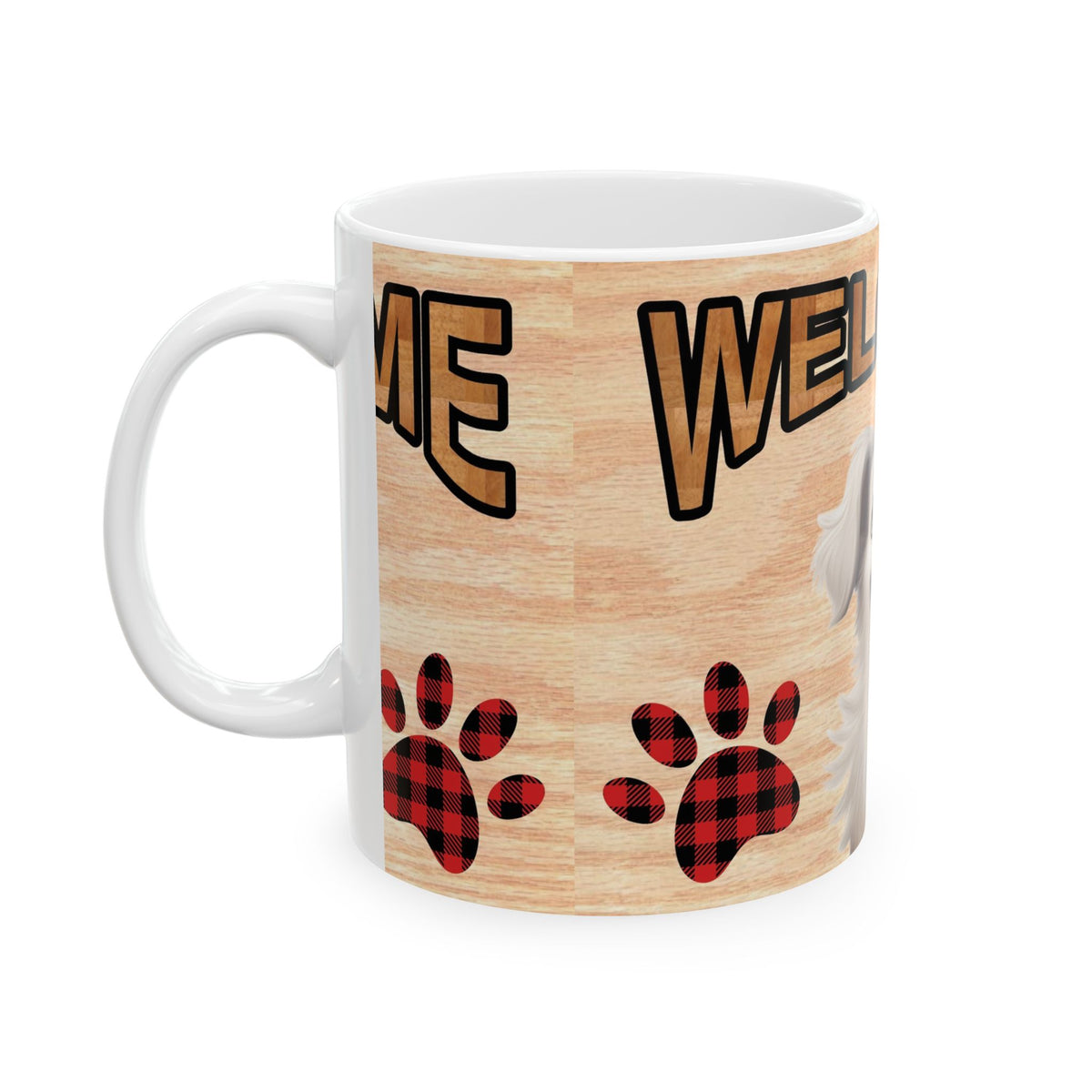 Welcome Dog Illustration Ceramic Mug – Cute Paw Print Coffee Cup 11oz Item #305934