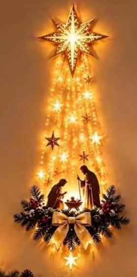 LED Glowing Nativity Scene Wall Hanging With Star By Santa's Creations