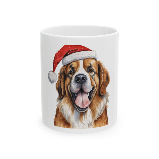 St. Bernard Christmas Mug – Cute Dog with Santa Hat Ceramic Coffee Cup 11oz Item #44664