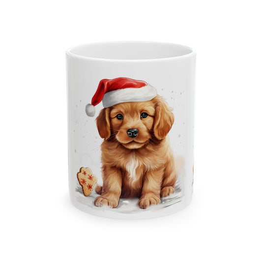 Christmas Puppy Ceramic Mug — Cute Golden Retriever Puppy in Santa Hat 11oz Item #510175