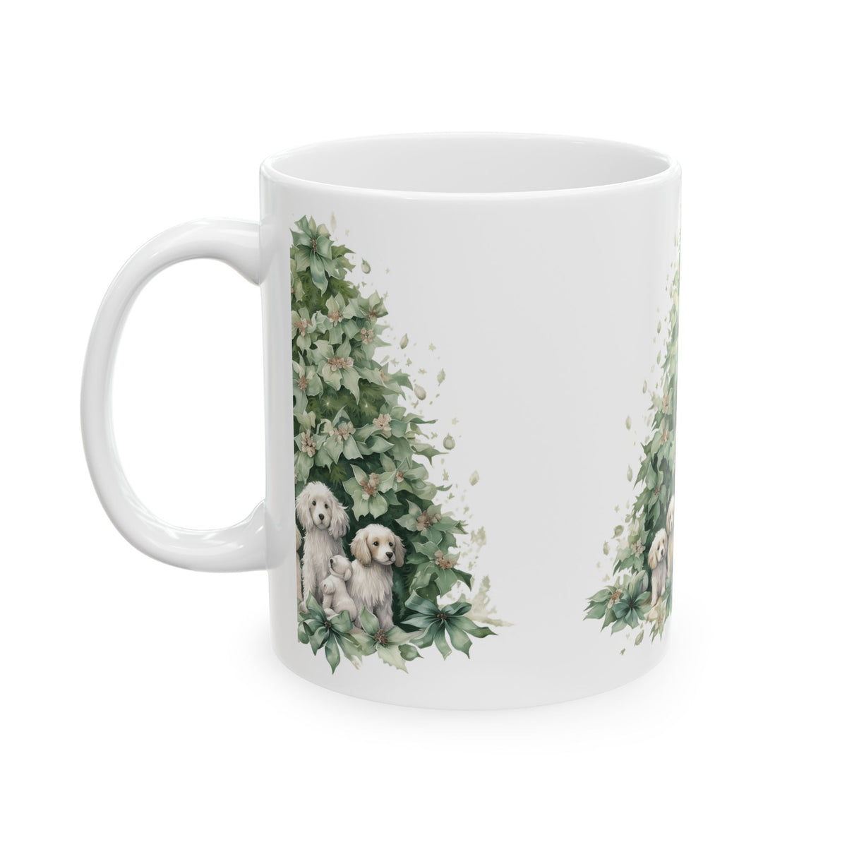 Holiday Puppy Tree Ceramic Mug — Cute Labradoodle Family Christmas Coffee Cup 11oz Item #477944
