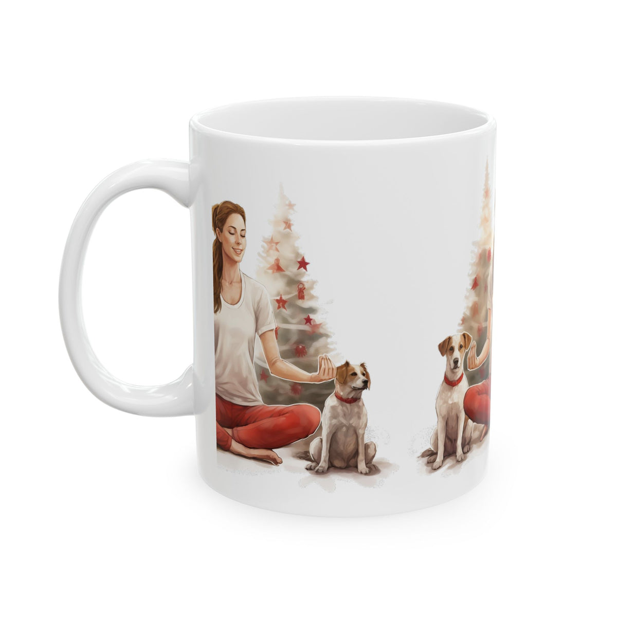 Meditation Dog Mug – Woman Meditating with Dogs Ceramic Coffee Cup 11oz Item #515975