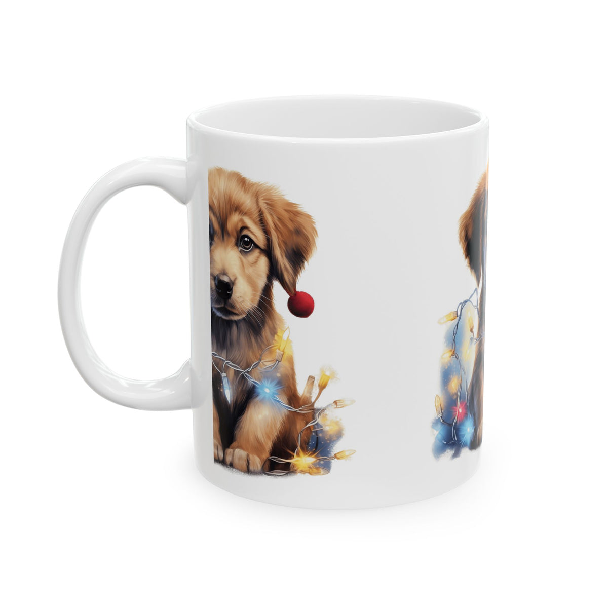 Christmas Puppy Ceramic Mug — Cute Dog with Holiday Lights 11oz Item #197116