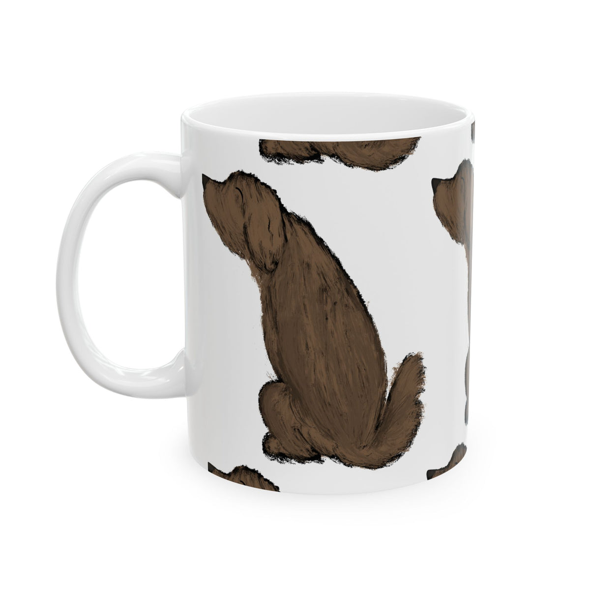Dog Pattern Ceramic Mug — Brown Puppy Repeat Print 11oz Item #77728
