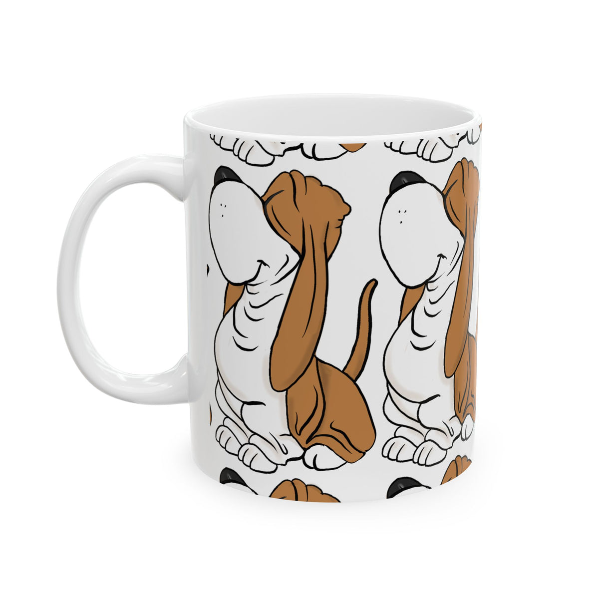 Basset Hound Pattern Ceramic Mug – Cute Brown Dog Repeat Design 11oz Item #608944