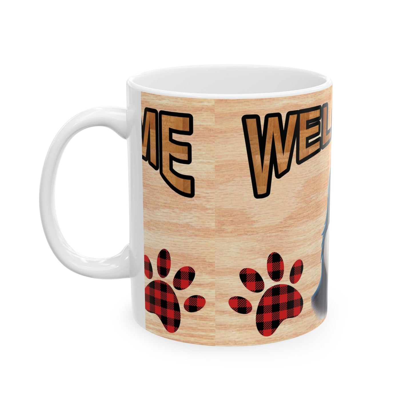 Welcome Puppy Ceramic Mug — Cute Dog Paw Print Coffee Cup 11oz Item #717679
