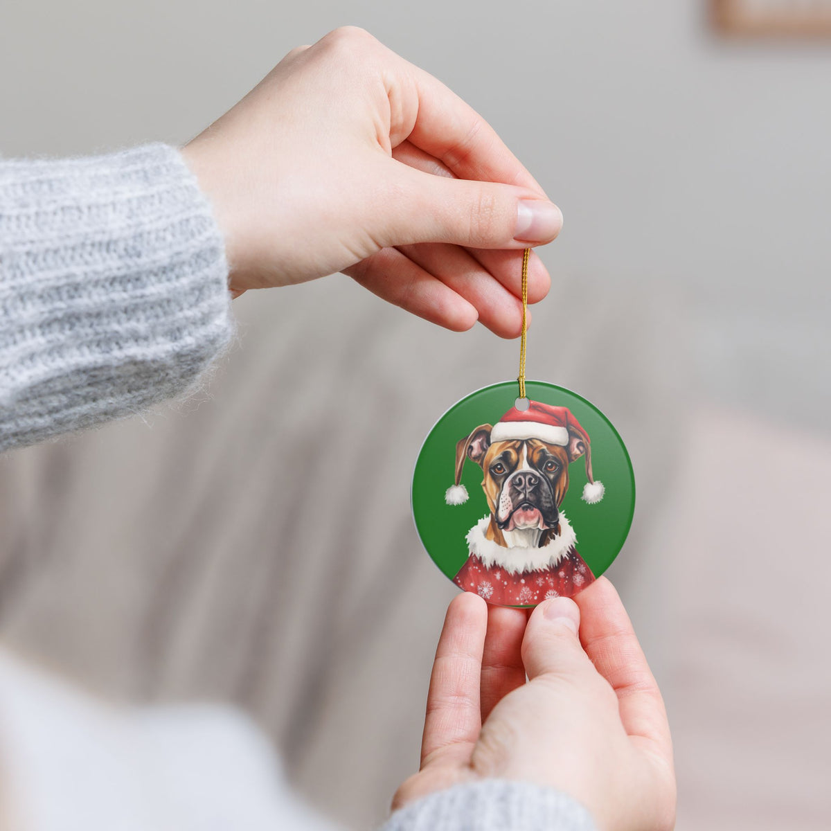 Ceramic Christmas Ornament – Boxer Dog in Santa Hat Item #455727