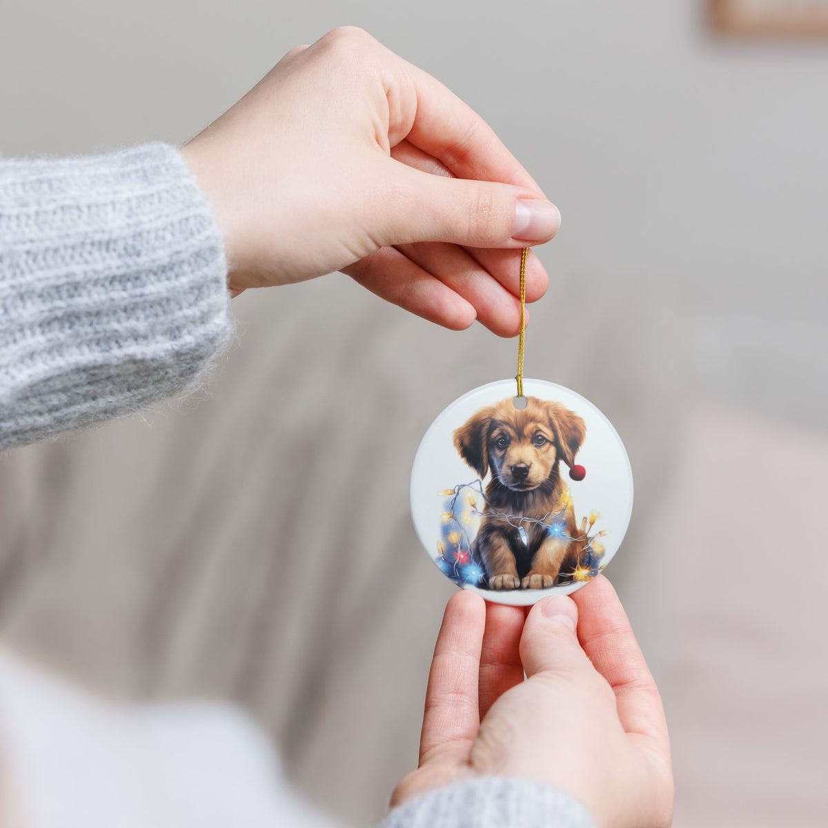 Ceramic Christmas Ornament – Adorable Puppy with Festive Lights Item #559568