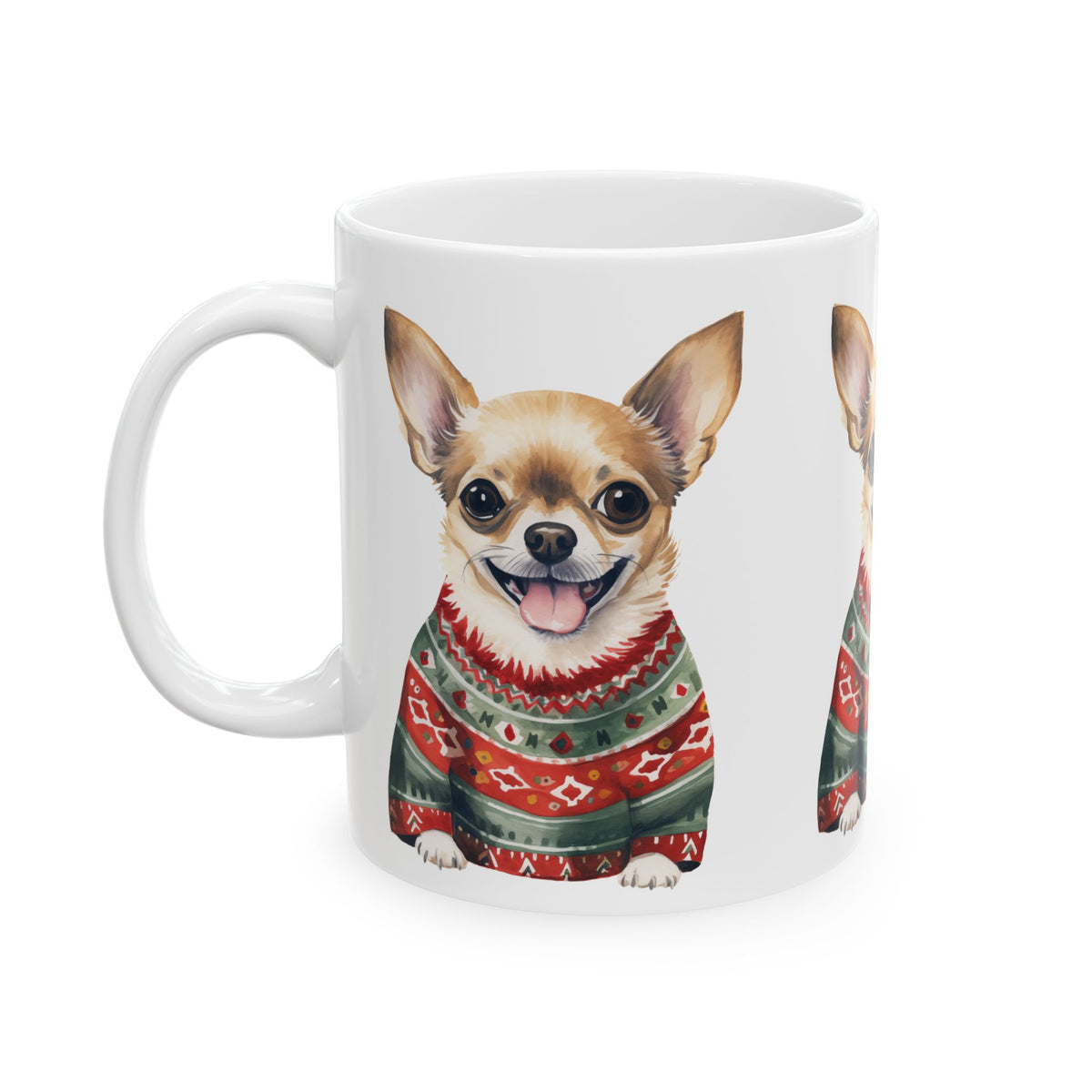 Christmas Chihuahua Mug — Cute Dog in Holiday Sweater Ceramic Coffee Cup 11oz Item #396077