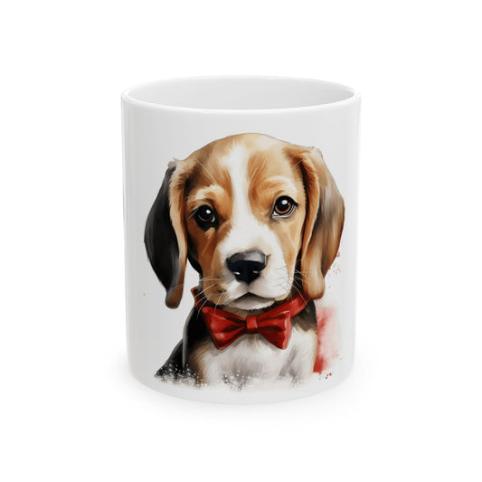 Adorable Beagle Puppy with Red Bow Tie Ceramic Mug 11oz Item #72552