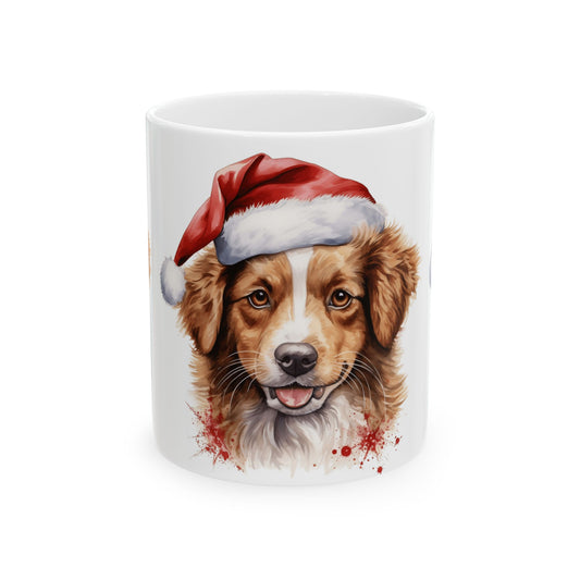 Christmas Dog Mug - Festive Puppy in Santa Hat Ceramic Coffee Cup 11oz Item #156689