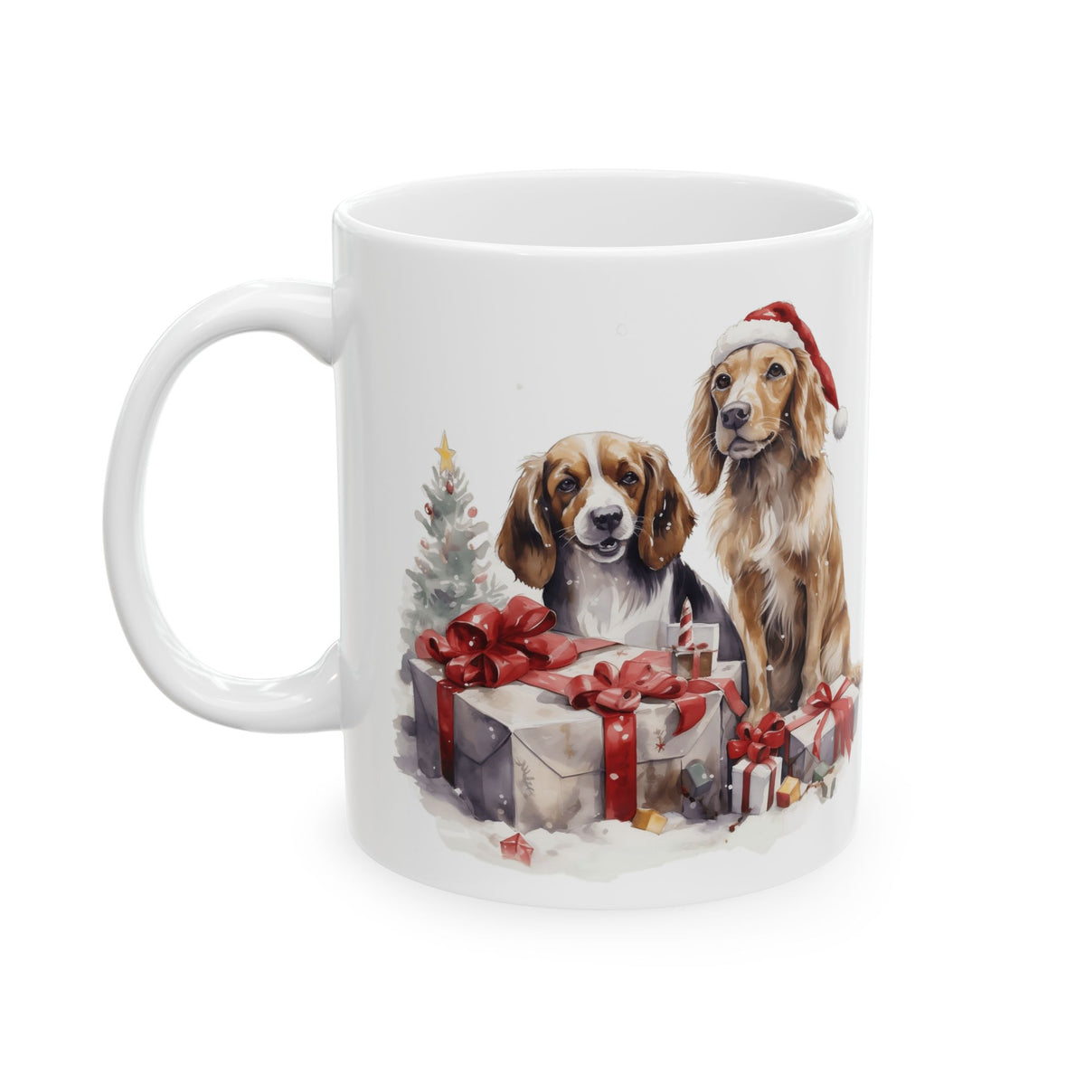 Christmas Dogs With Santa Hat and Presents Ceramic Mug 11oz Item #280318