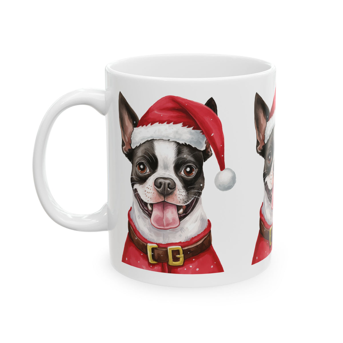 Christmas Boston Terrier Mug – Cute Dog in Santa Hat Ceramic Coffee Cup 11oz Item #514929