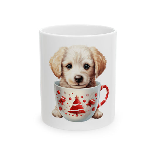 Cute Puppy in Christmas Mug Ceramic Coffee Mug — Holiday Dog Lover Gift 11oz Item #453288