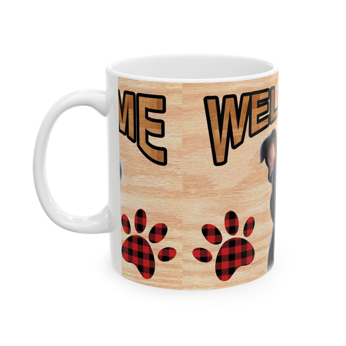 Welcome Dog Illustration Ceramic Mug – Cute Paw Print Coffee Cup 11oz Item #172997