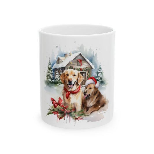 Christmas Golden Retrievers Ceramic Mug — Festive Dog Holiday Coffee Cup 11oz Item #674291