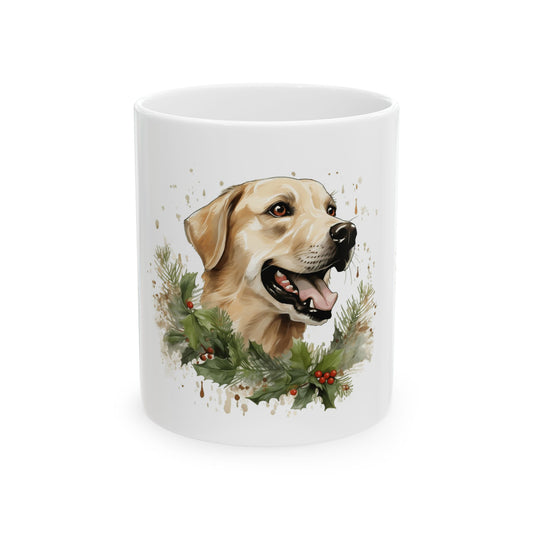 Holiday Dog Ceramic Mug — Festive Wreath Dog Coffee Cup 11oz Item #273317