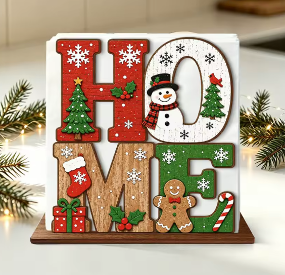 Christmas Home Sign Wooden Napkin Holder By Santa's Creations