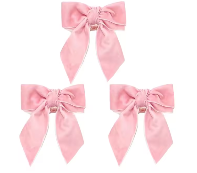 Christmas Pink Velvet Bow Napkin Rings Set Of 3 By Santa's Creations