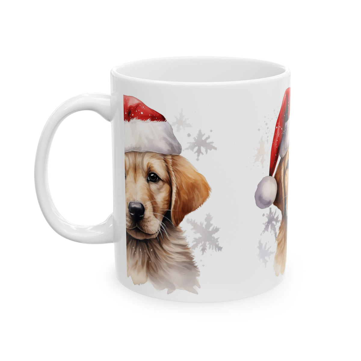 Christmas Golden Retriever Mug — Cute Puppy in Santa Hat Ceramic Coffee Cup 11oz Item #78707