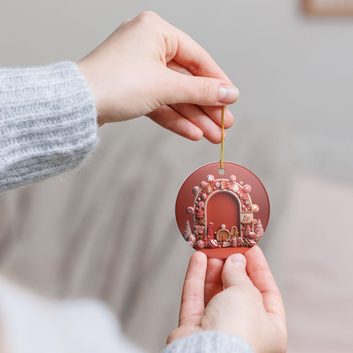 Christmas Candy Cane Gingerbread Arch Ceramic Ornament Item #629028