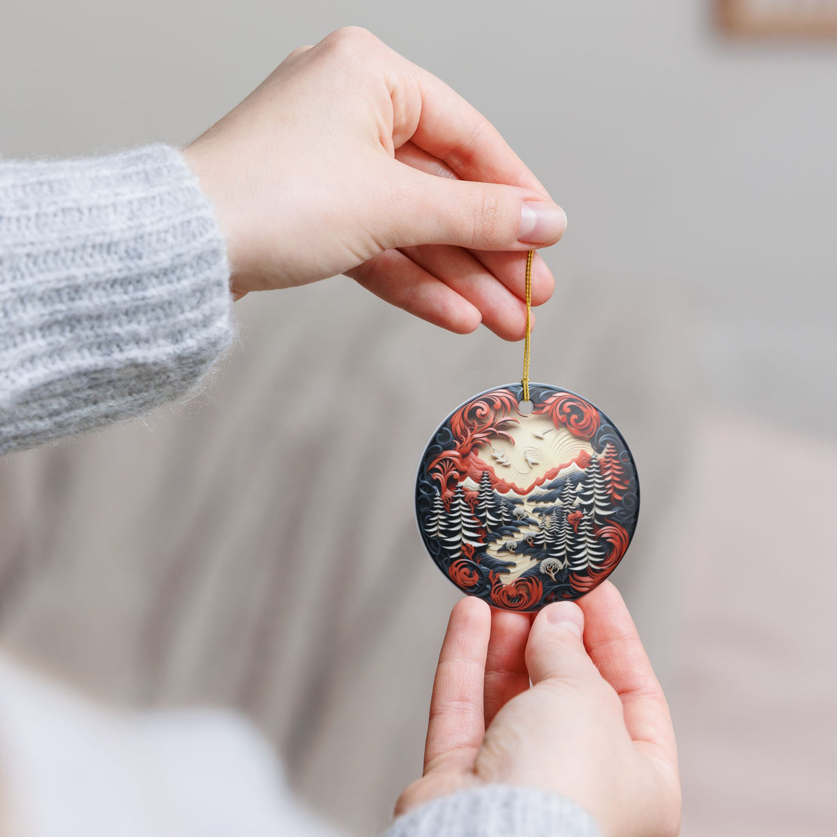Ceramic Ornament – Majestic Wolf and Winter Forest Wildlife Holiday Decor Item #945925