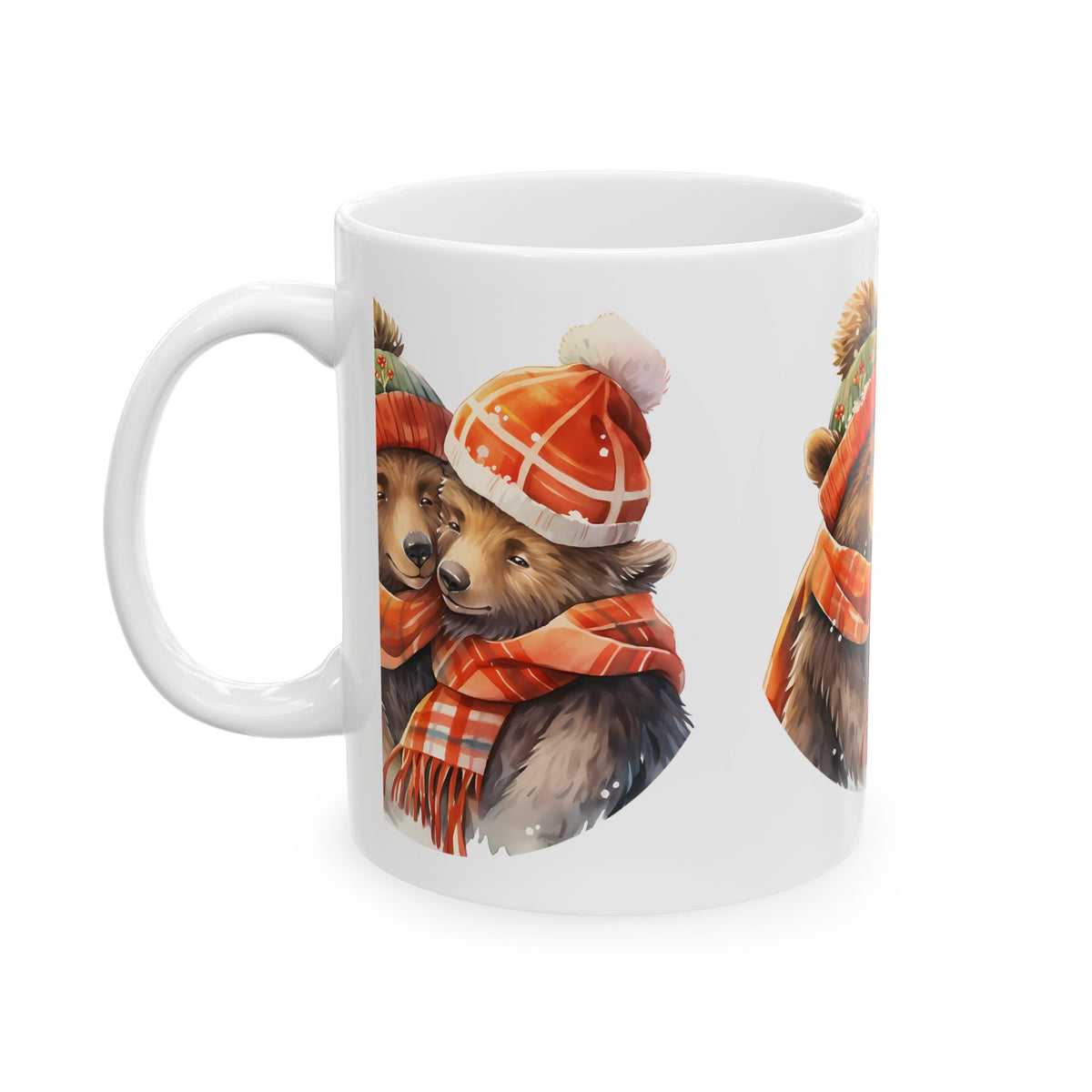 Cozy Winter Bears Ceramic Mug — Pair of Bears in Hats & Scarves 11oz Item #694095