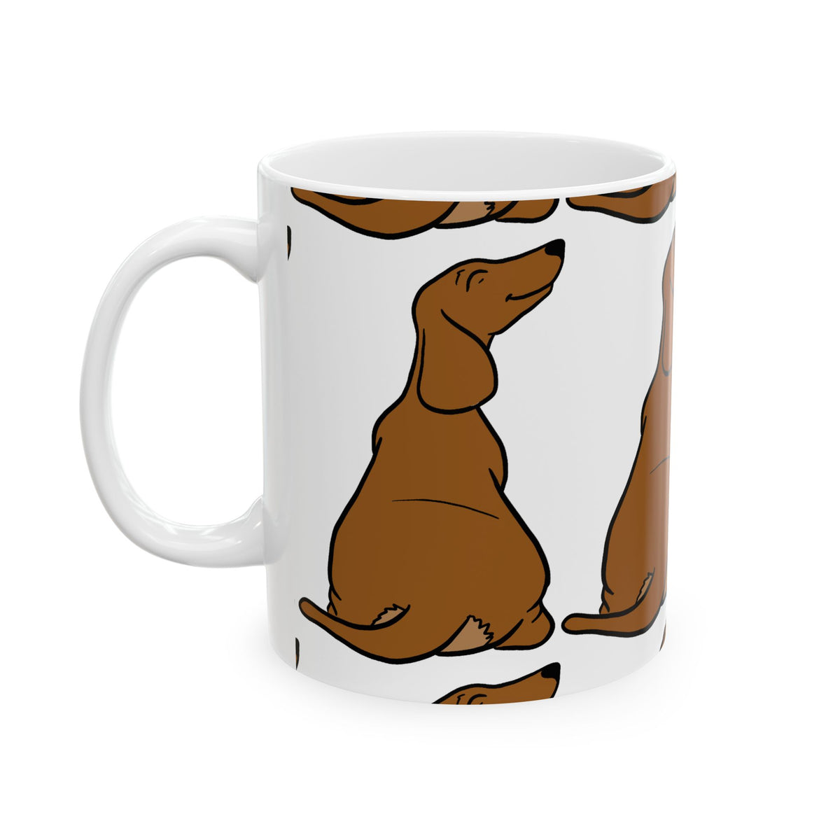 Dog Pattern Ceramic Mug — Cute Brown Sausage Dog Coffee Cup 11oz Item #367238