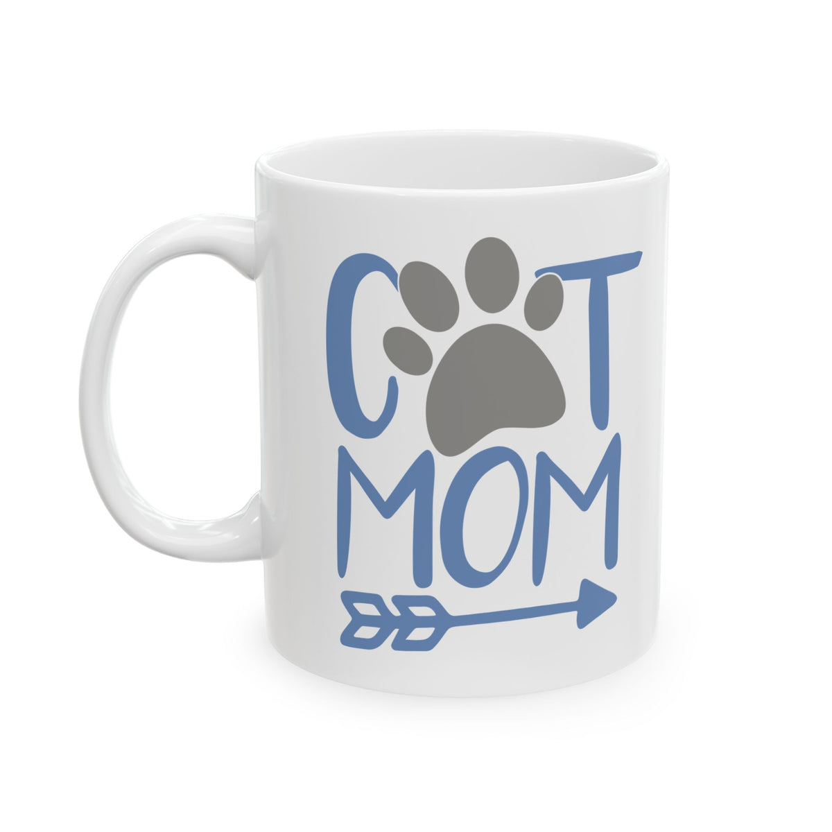 Ceramic Mug - "Cat Mom" Blue Graphic Coffee Tea Cup 11oz Item #767604