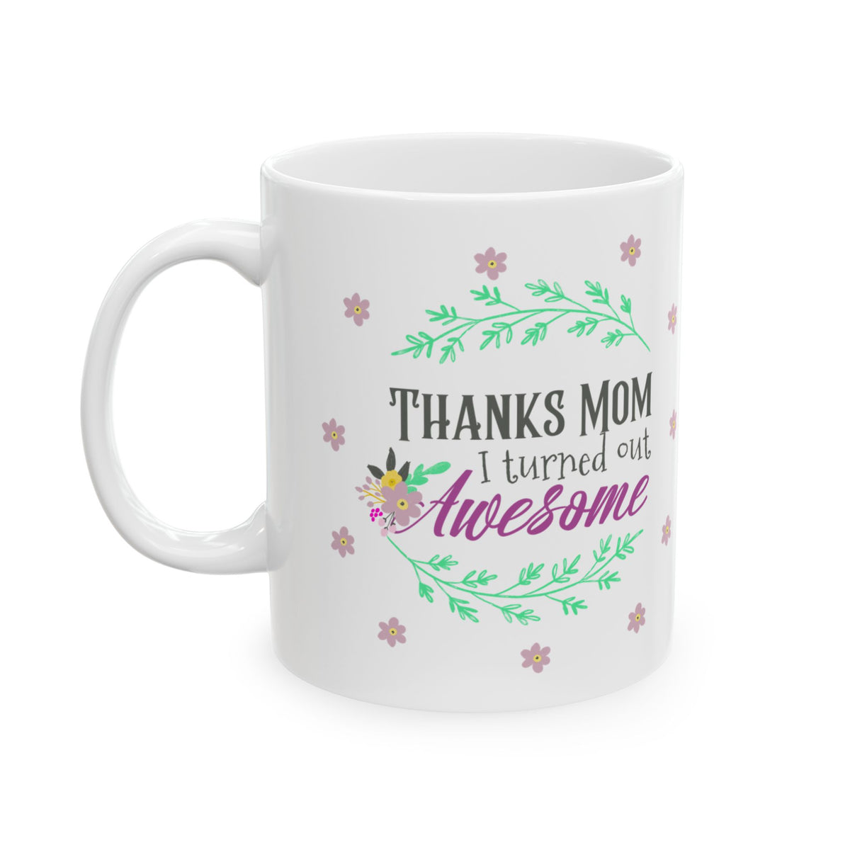 Thank You Mom Floral Ceramic Mug — "Thanks Mom for Helping Me Grow" Gift 11oz Item #586824