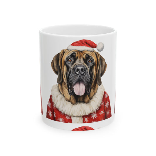 Mastiff Christmas Mug — Festive Santa Dog Ceramic Coffee Cup (11oz & 15oz)