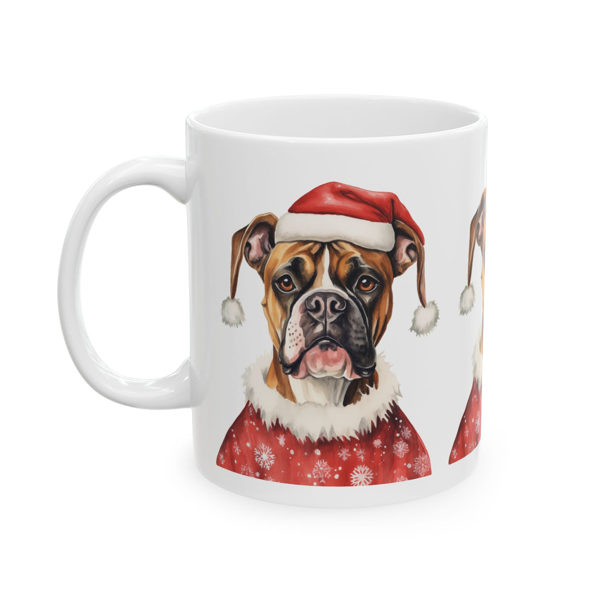 Christmas Boxer Dog Mug — Festive Santa Hat Ceramic Coffee Cup 11oz Item #529761