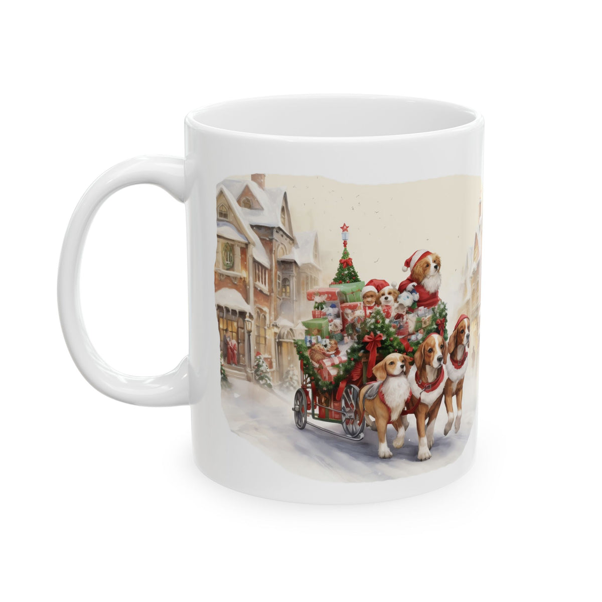 Festive Christmas Village Ceramic Mug with Dogs 11oz Item #110444
