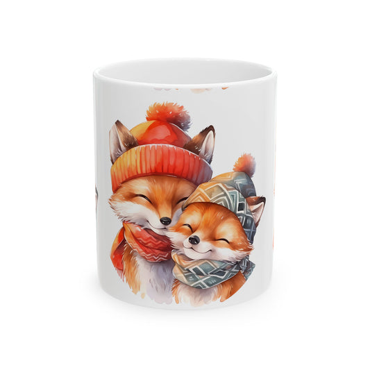 Winter Foxes Ceramic Mug — Cozy Fox Mom & Baby Illustration 11oz Item #50813