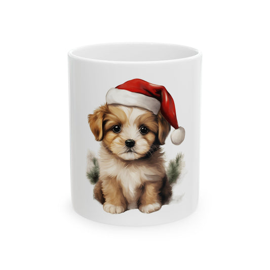 Cute Christmas Puppy Mug – Holiday Santa Hat Dog Ceramic Coffee Cup 11oz Item #83789