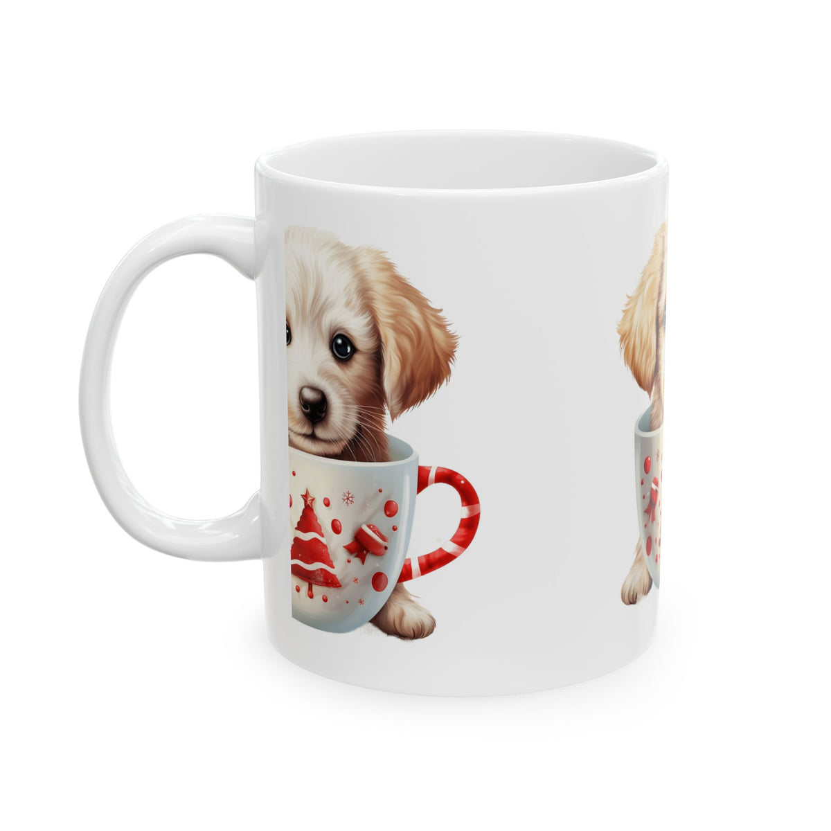 Cute Puppy in Christmas Mug Ceramic Coffee Mug — Holiday Dog Lover Gift 11oz Item #453288