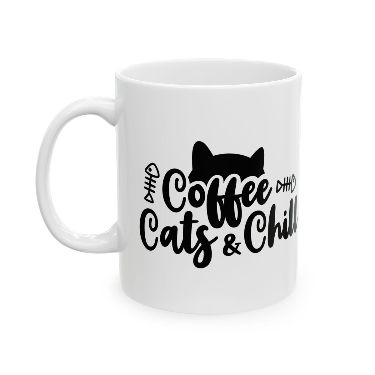 Cat Cafe Mug — "Coffee Cat Chill" Ceramic Coffee Cup 11oz Item #50429