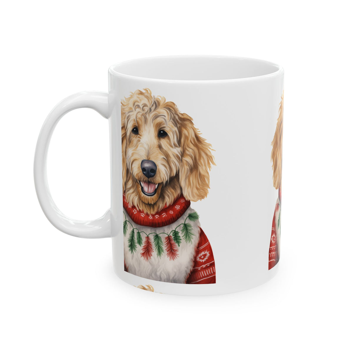 Copy of Golden Doodle Christmas Mug — Holiday Wreath with Red Bow 11oz Item #505705