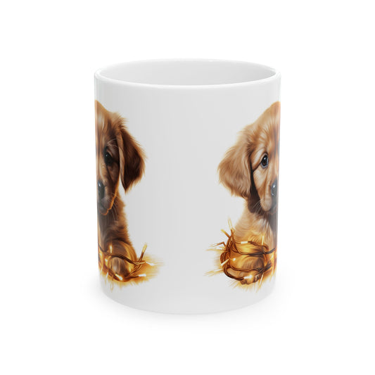 Festive Puppy In Lights Christmas Mug – Holiday Dog Lover Coffee Cup 11oz Item #73802