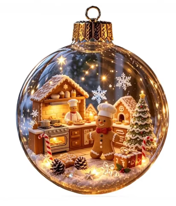 Santa's Creations Acrylic Christmas Gingerbread People Baking Ball Ornament With Light