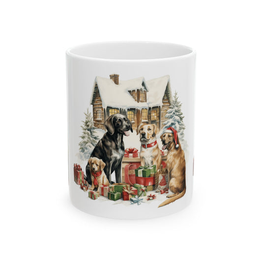 Mindful Morning Mug — Christmas Yoga Woman with Dogs Ceramic Coffee Cup 11oz Item #837142