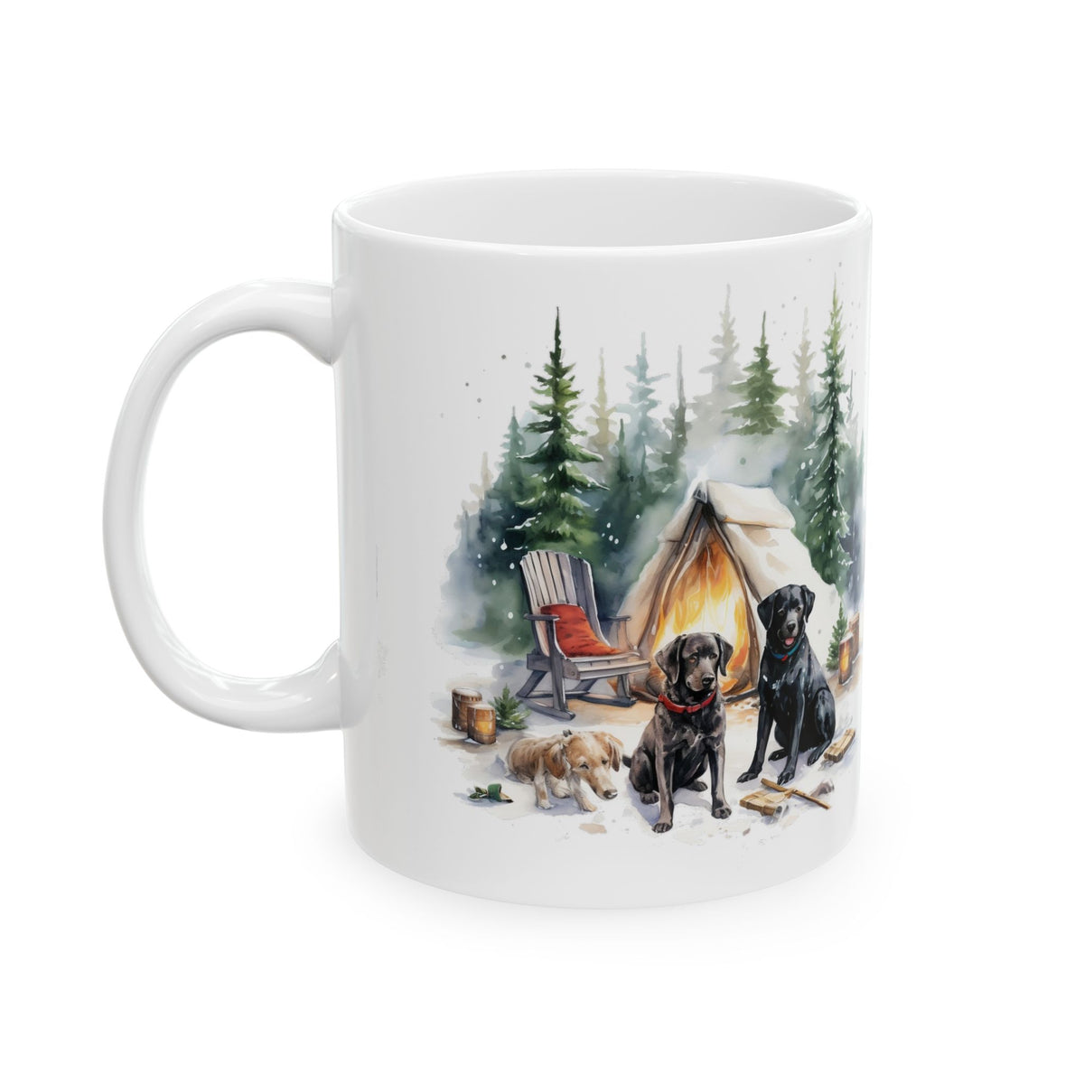 Cozy Winter Camping Black Dogs Ceramic Mug 11oz Item #147289