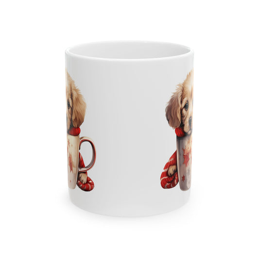 Cute Puppy With Scarf and Cup Christmas Ceramic Mug 11oz Item #955094