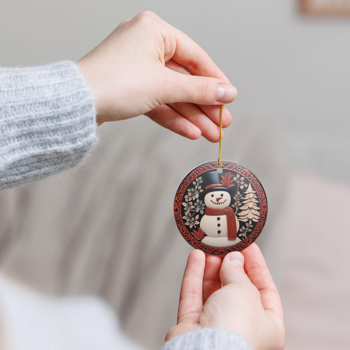 Ceramic Snowman Christmas Ornament Item #355092