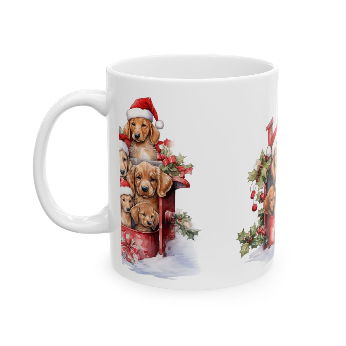 Christmas Puppy Mug – Festive Labrador Puppies in Santa Hats 11oz Item #197973